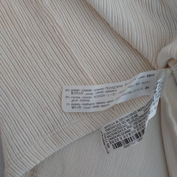 Zara Puff Shoulder Long Sleeve Ribbed Textured Cream Top Size Small - Picture 4 of 8